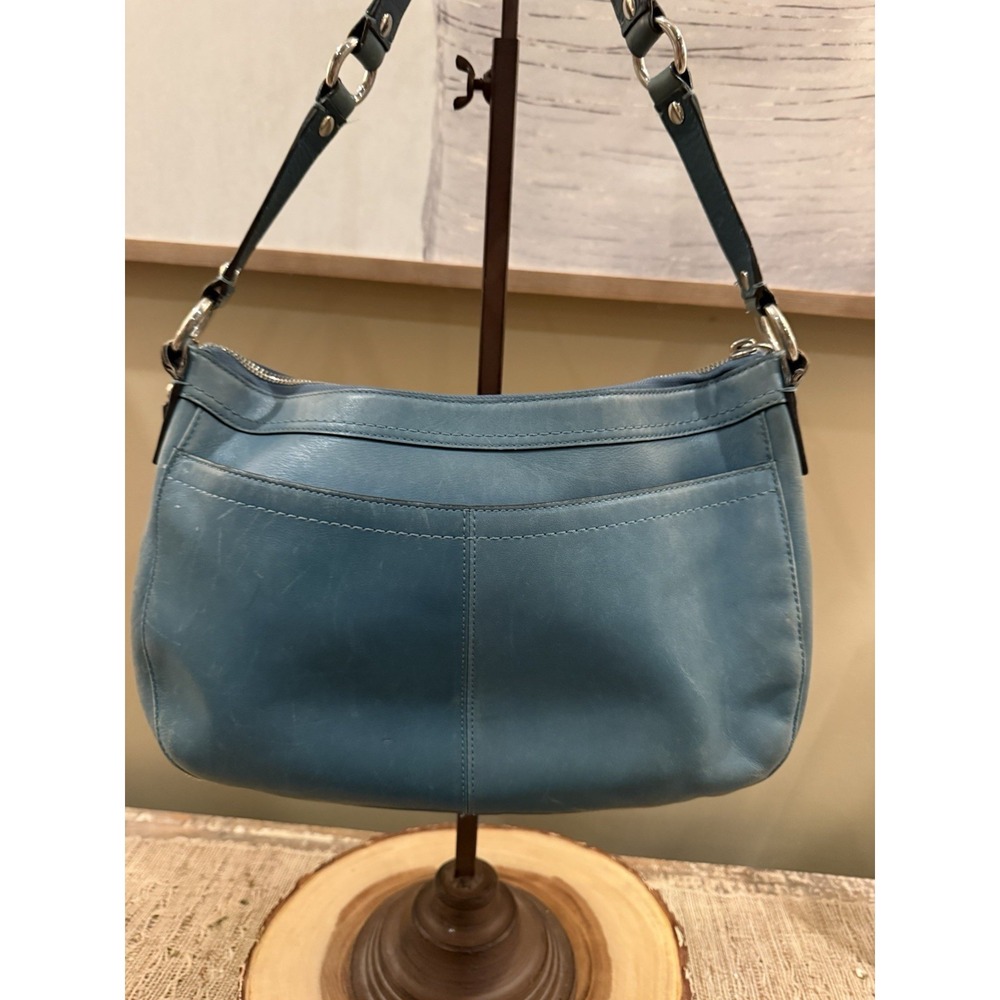 Vintage Y2K Coach Leather Chelsea flap pocket Shoulder Bag turquoise RARE F14014 - Picture 9 of 16